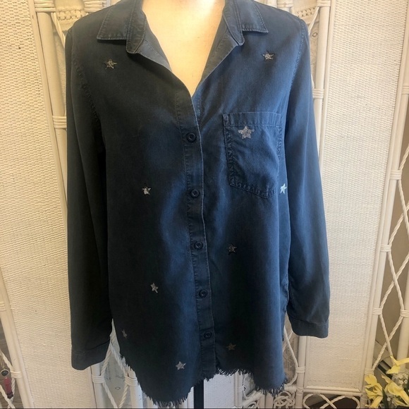 cloth & stone Top Shirt Chambray Blue with Scattered Silver Stars ANTHRO Medium - Picture 2 of 16
